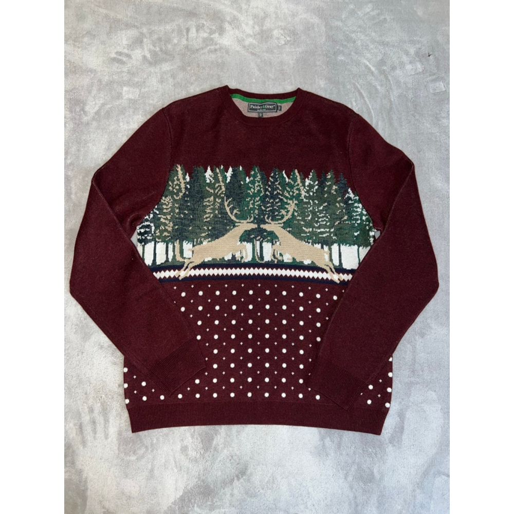 Men's Paisley & Gray Burgundy Green Deer Crewneck Sweater L